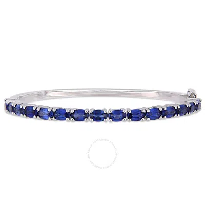 Amour 8-1/4 Ct Tgw Oval-cut Created Blue Sapphire Bangle In Sterling Silver