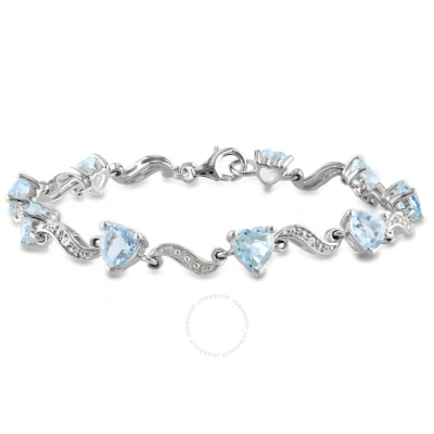 Amour 8 2/5 Ct Tgw Blue Topaz And Diamond Heart S-link Bracelet In Sterling Silver In White