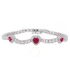 AMOUR AMOUR 8-2/5 CT TGW CREATED RUBY AND CREATED WHITE SAPPHIRE STATIONED TRIPLE HALO HEART TENNIS BRACEL