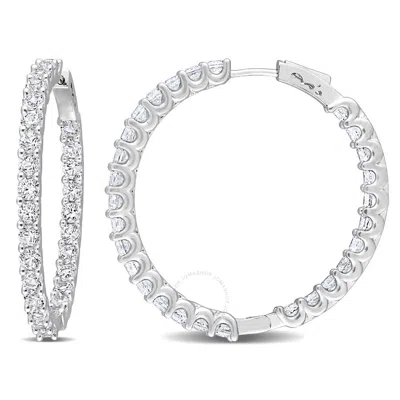 Amour 8 3/8 Ct Tgw Created White Sapphire Inside-outside Hoop Earrings In Sterling Silver In Metallic