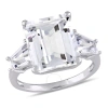 Amour 8 7/8 Ct Tgw Emerald And Tapered-cut White Topaz 3-stone Ring In Sterling Silver In White
