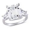 Amour 8 7/8 Ct Tgw Emerald And Tapered-cut White Topaz 3-stone Ring In Sterling Silver In White