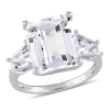Amour 8 7/8 Ct Tgw Emerald And Tapered-cut White Topaz 3-stone Ring In Sterling Silver In White