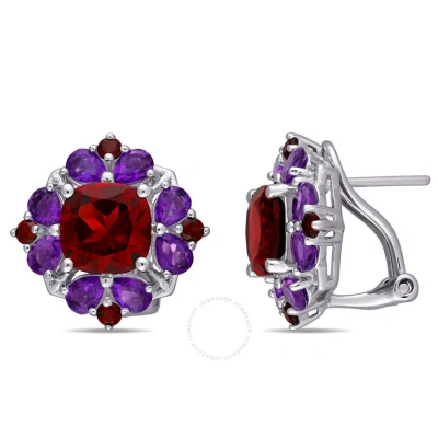Amour 8 7/8 Ct Tgw Garnet And African Amethyst Quatrefoil Floral Earrings In Sterling Silver In Multi
