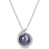 AMOUR AMOUR 8-8.5MM BLACK FRESHWATER CULTURED PEARL AND DIAMOND ACCENT SWIRL PENDANT WITH CHAIN IN STERLIN