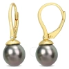 AMOUR AMOUR 8-8.5MM BLACK TAHITIAN CULTURED PEARL & DIAMOND ACCENT LEVERBACK EARRINGS IN YELLOW PLATED STE