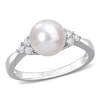 AMOUR AMOUR 8-8.5MM CULTURED FRESHWATER PEARL AND 1/4 CT TGW WHITE TOPAZ RING IN STERLING SILVER