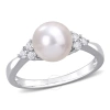 Amour 8-8.5mm Cultured Freshwater Pearl And 1/4 Ct Tgw White Topaz Ring In Sterling Silver In White