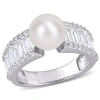 Amour 8-8.5mm Cultured Freshwater Pearl And 2 2/5 Ct Tgw Created White Sapphire Engagement Ring In S In White