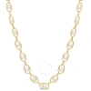 Amour 8-8.5mm Freshwater Cultured Pearl And 1/3 Ct Tgw Cubic Zirconia Oval Link Necklace In 18k Yell In Yellow
