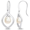 AMOUR AMOUR 8-8.5MM FRESHWATER CULTURED PEARL AND 1/3 CT TGW WHITE SAPPHIRE OPEN HOOK EARRINGS IN STERLING