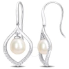 Amour 8-8.5mm Freshwater Cultured Pearl And 1/3 Ct Tgw White Sapphire Open Hook Earrings In Sterling In White