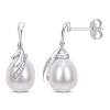 AMOUR AMOUR 8-8.5MM FRESHWATER CULTURED PEARL AND DIAMOND ACCENT FEATHER EARRINGS IN STERLING SILVER