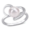 AMOUR AMOUR 8-8.5MM FRESHWATER CULTURED PEARL AND DIAMOND ACCENT HEART RING IN STERLING SILVER