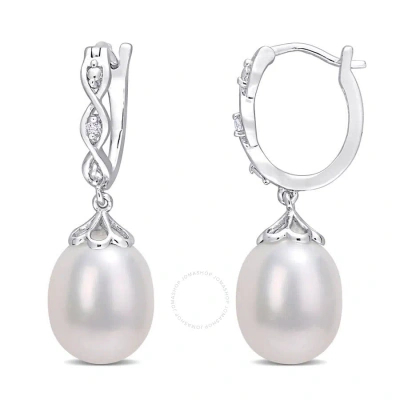Amour 8-8.5mm Freshwater Cultured Pearl And Diamond Accent Infinity Drop Cuff Earrings In Sterling S In White
