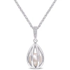 AMOUR AMOUR 8-8.5MM FRESHWATER CULTURED PEARL AND DIAMOND ACCENT PEARL NECKLACE WITH CHAIN IN STERLING SIL
