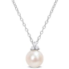 Amour 8-8.5mm Freshwater Cultured Pearl And Diamond Accent Pearl Pendant With Chain In Sterling Silv In White