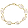 AMOUR AMOUR 8-8.5MM FRESHWATER PEARL & 1/10 CT TGW CUBIC ZIRCONIA BRACELET IN YELLOW PLATED STERLING SILVE