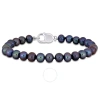 AMOUR AMOUR 8-8.5MM MEN'S BLACK FRESHWATER CULTURED PEARL STRING BRACELET IN STERLING SILVER- 9 IN.