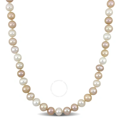 Amour 8-8.5mm Multi-colored Cultured Freshwater Pearl Graduated Necklace In Sterling Silver In White