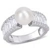 AMOUR AMOUR 8-8.5MM CULTURED FRESHWATER PEARL AND 2 2/5 CT TGW CREATED WHITE SAPPHIRE ENGAGEMENT RING IN S