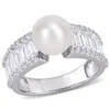 Amour 8-8.5mm Cultured Freshwater Pearl And 2 2/5 Ct Tgw Created White Sapphire Engagement Ring In S In White