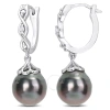 AMOUR AMOUR 8-9MM BLACK TAHITIAN CULTURED PEARL AND DIAMOND ACCENT INFINITY HUGGIE EARRINGS IN STERLING SI
