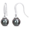 AMOUR AMOUR 8-9MM BLACK TAHITIAN CULTURED PEARL AND DIAMOND ACCENT SHEPHERD HOOK EARRINGS IN STERLING SILV