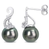 AMOUR AMOUR 8-9MM BLACK TAHITIAN CULTURED PEARL AND DIAMOND ACCENT SWIRL DROP STUD EARRINGS IN STERLING SI
