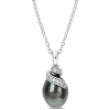AMOUR AMOUR 8-9MM BLACK TAHITIAN CULTURED PEARL AND DIAMOND ACCENT SWIRL PENDANT WITH CHAIN IN STERLING SI