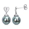 Amour 8-9mm Black Tahitian Cultured Pearl And White Topaz Drop Earrings In Sterling Silver In White