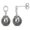 AMOUR AMOUR 8-9MM BLACK TAHITIAN CULTURED PEARL AND WHITE TOPAZ DROP EARRINGS IN STERLING SILVER