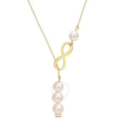 Amour 8-9mm Cultured Freshwater Pearl Infinity Lariat Necklace In Yellow Plated Sterling Silver In White
