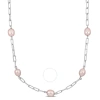 AMOUR AMOUR 8-9MM PINK CULTURED FRESHWATER PEARL STATION NECKLACE IN STERLING SILVER