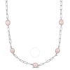 Amour 8-9mm Pink Cultured Freshwater Pearl Station Necklace In Sterling Silver In Two-tone