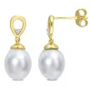 Amour 8-9mm South Sea Cultured Freshwater Pearl And White Topaz Drop Earrings In Yellow Plated Sterling Si In Yellow