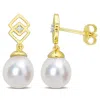 Amour 8-9mm South Sea Cultured Freshwater Pearl And White Topaz Drop Earrings In Yellow Plated Sterling Si In Yellow