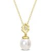 Amour 8-9mm South Sea Cultured Pearl And White Topaz Drop Pendant With Chain In Yellow Plated Sterli In Yellow