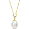 AMOUR AMOUR 8-9MM SOUTH SEA CULTURED PEARL AND WHITE TOPAZ DROP PENDANT WITH CHAIN IN YELLOW PLATED STERLI