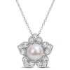 AMOUR AMOUR 8-9MM WHITE FRESHWATER CULTURED PEARL AND 1 1/3CT TGW CREATED WHITE SAPPHIRE FLOWER PENDANT WI