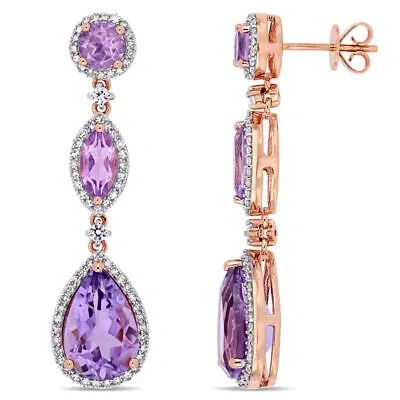 Pre-owned Amour 8 Ct Tgw Amethyst Rose De France White Sapphire And 5/8 Ct Tw Diamond