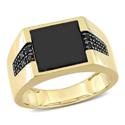 Pre-owned Amour 8 Ct Tgw Black Onyx And 1/6 Ct Tw Black Diamond Men's Ring In 10k Yellow