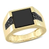 AMOUR AMOUR 8 CT TGW BLACK ONYX AND 1/6 CT TW BLACK DIAMOND MEN'S RING IN 10K YELLOW GOLD