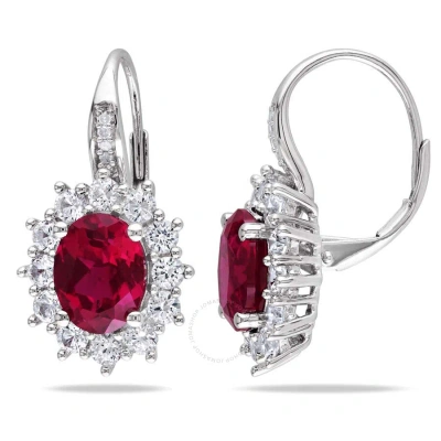 Amour 8 Ct Tgw Created Ruby And White Sapphire Leverback Earrings In Sterling Silver In Ruby / Silver / White