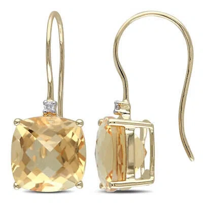 Pre-owned Amour 8 Ct Tgw Cushion Cut Checkerboard Citrine Earrings With Diamonds In 10k In Yellow