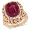AMOUR AMOUR 8 CT TGW PINK TOURMALINE AND 1 1/7 CT TW DIAMOND HALO COCKTAIL RING IN 14K ROSE GOLD