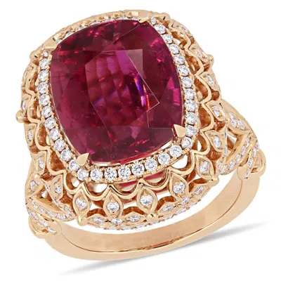 Amour 8 Ct Tgw Pink Tourmaline And 1 1/7 Ct Tw Diamond Halo Cocktail Ring In 14k Rose Gold