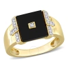 AMOUR AMOUR 8 CT TGW SQUARE BLACK ONYX AND 1/10 CT TW DIAMOND MEN'S RING IN YELLOW PLATED STERLING SILVER