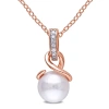 AMOUR AMOUR 8 MM WHITE CULTURED FRESHWATER PEARL AND DIAMOND TWIST PENDANT WITH CHAIN IN ROSE PLATED STERL