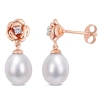 AMOUR AMOUR 8.5 - 9 MM FRESHWATER CULTURED PEARL AND 1/8 CT CREATED WHITE SAPPHIRE FLORAL EARRINGS IN ROSE